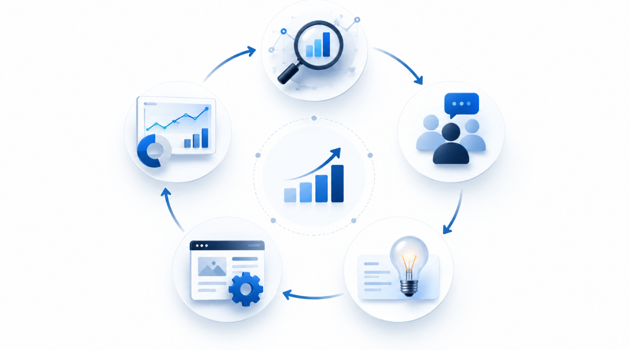 Continuous CRO research, hypothesis, implementation and evaluation cycle
